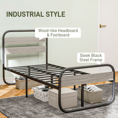 3ft Single Bed Frame, Industrial Style Metal Platform Bed Frame with Under Bed Storage, No Box Spring Needed, Easy Assembly, Grey