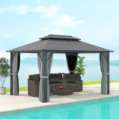 3 x 4m Hardtop Gazebo Canopy with UPF30+ Double Polycarbonate Roof, Aluminium Frame Garden Gazebo Permanent Pavilion, Grey