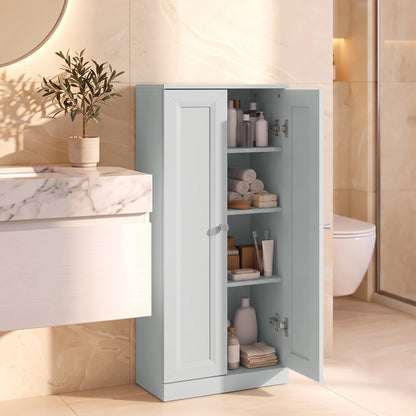 Narrow Bathroom Cabinet | Light Blue | Particleboard MDF | 38x26x97cm | 2 Doors 4 Tiers | Soft-Close Hinges | Anti-Tip | 20kg | Nordic Style | Freestanding Slim Cupboard