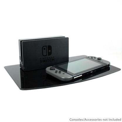 Maison & White Tempered Black Glass Floating Shelf 1 Tier | Integrated Cable Management | 36x25x20.5cm | Holds 10kg | Gaming Console DVD Speaker Router | Fixings Included | 2-Year Warranty