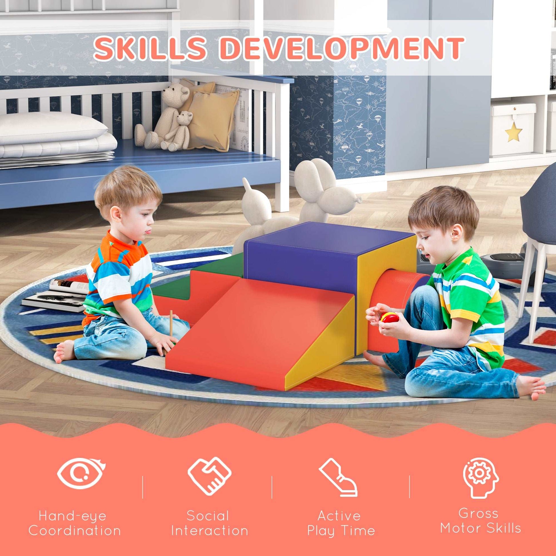 4-piece Padded Foam Blocks Soft Play Set for Toddlers 1-3 Years, Red
