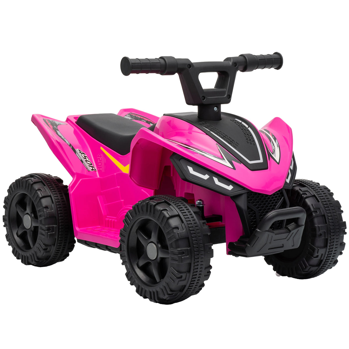 AIYAPLAY 6V Kids Electric Quad Bike | Hot Pink, Black or White | Handlebar Button Control | 2km/h Forward Ride | Ages 18–48 Months | 25kg Limit