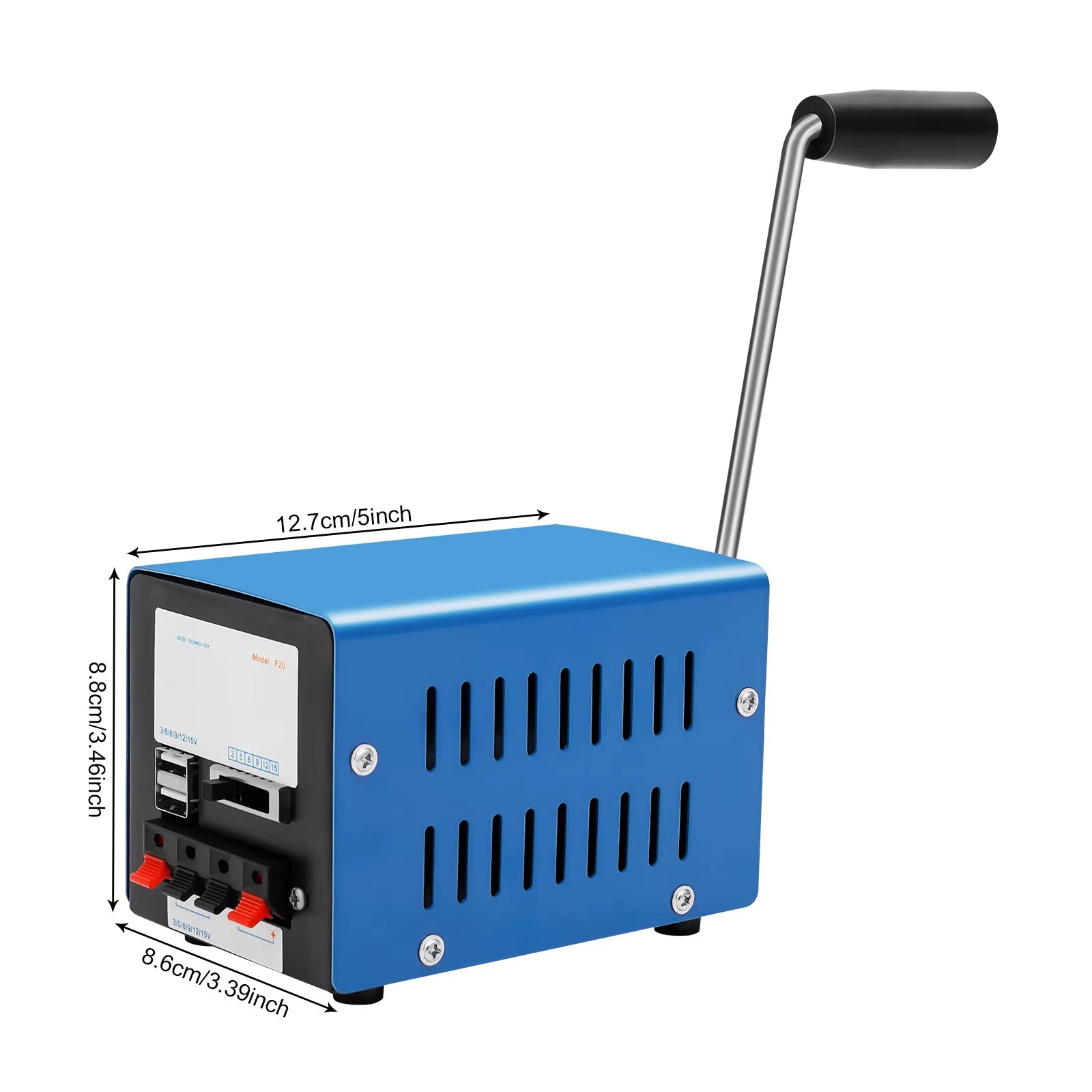 20W Hand Crank Generator Emergency Power Supply USB Charging Multi-Voltage Ports (3V-28V) for Outdoor Survival Camping