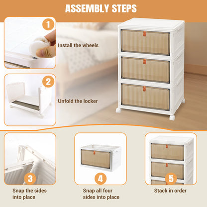 3/4/5-Tier Storage Boxes with Lid, Plastic Storage Boxes with 4 Universal Wheels, Organiser for Bedroom Living Room Study Office