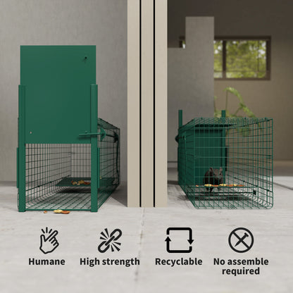 Single Door Humane Rat Trap for Small Animals, Metal Outdoor and Indoor Squirrel Trap for Mice, Cats, Rabbits, 100 X 25 X 28cm, Dark Green