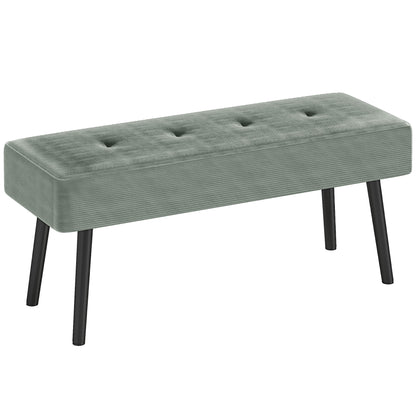End of Bed Bench, Corduroy Bedroom Bench with Thick Padding and Steel Legs, Tufted Window Seat for Entryway, Living Room, Green