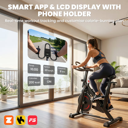 Indoor Exercise Bike | Magnetic Resistance | App Connected | Adjustable Seat | Black