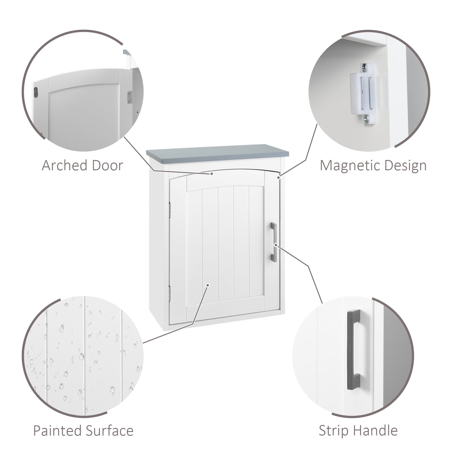 Kleankin Bathroom Cabinet Wall Mounted, Modern Bathroom Wall Cabinet with Arched Door and Adjustable Shelf, Bathroom Storage Cabinet, Light Grey and White