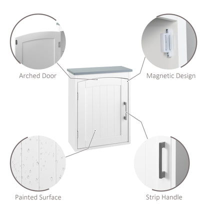 Kleankin Bathroom Cabinet Wall Mounted, Modern Bathroom Wall Cabinet with Arched Door and Adjustable Shelf, Bathroom Storage Cabinet, Light Grey and White