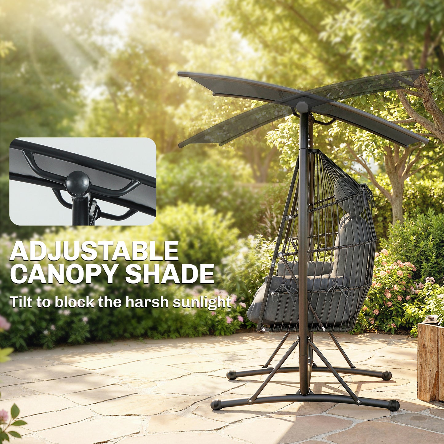 Double Hanging Egg Chair with Canopy | 2-Seater | 10cm Cushion & 2 Headrests | 240kg | Dark Grey