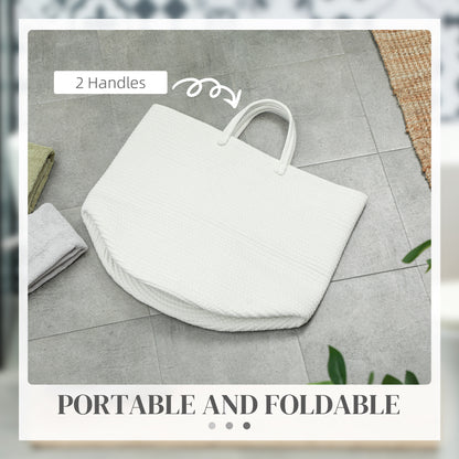 36L Cotton Rope Laundry Basket, with Handles - Cream White
