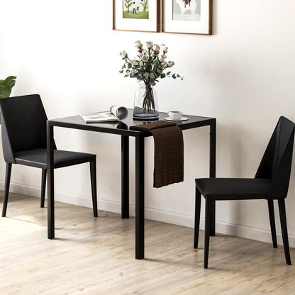 Square Dining Table | 75x75x75cm | 6mm Tempered Glass Top | Powder Coated Steel Legs | 2-4 People | 80kg | Black