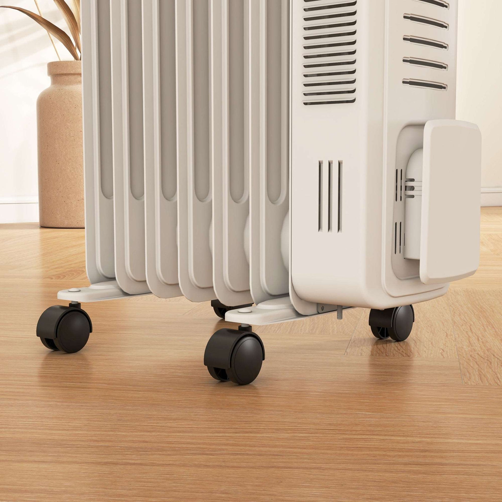 1500W Oil Filled Radiator, 7 Fin Energy Efficient Portable Electric Heater with 3 Heat Settings, Adjustable Thermostat, Safety Tip Over, Overheat Protection, for Home, White