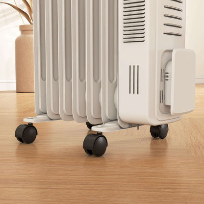1500W Oil Filled Radiator, 7 Fin Energy Efficient Portable Electric Heater with 3 Heat Settings, Adjustable Thermostat, Safety Tip Over, Overheat Protection, for Home, White