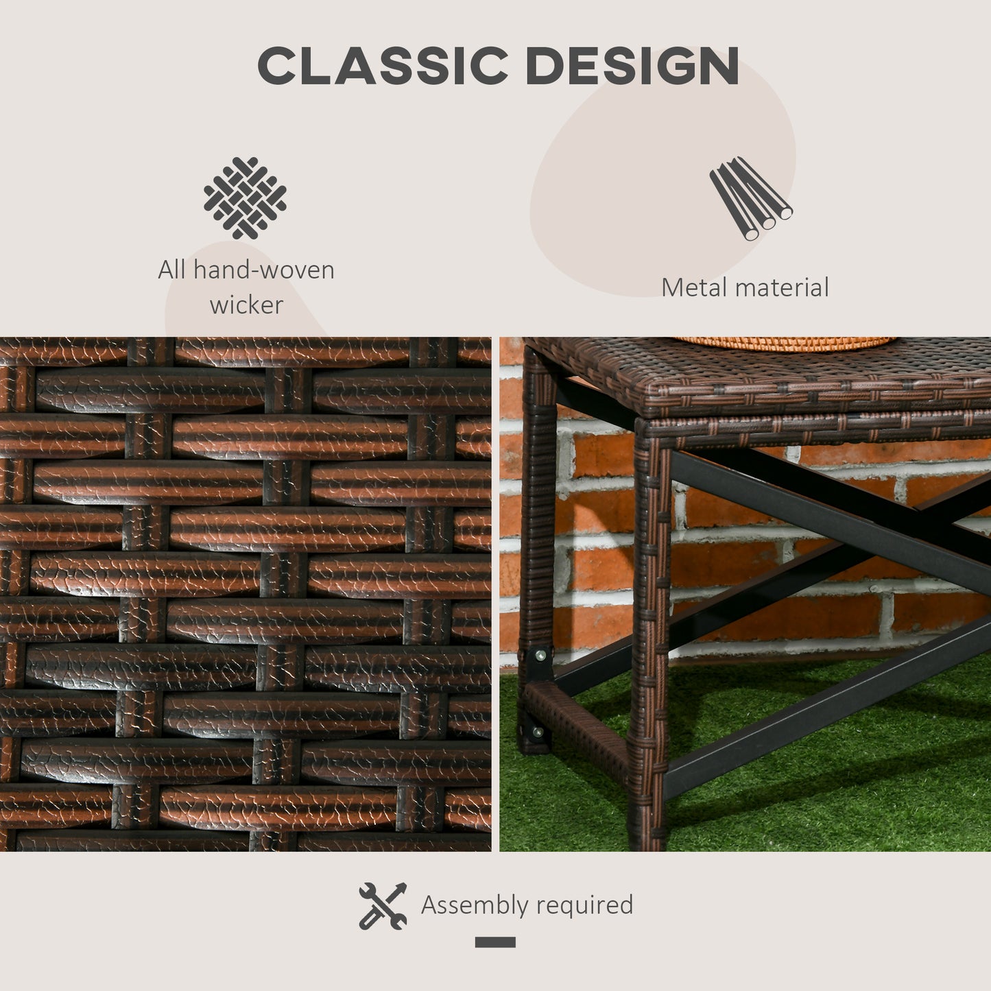 Outsunny PE Rattan Garden Side Table, Outdoor Coffee Table with X-Shape Frame, Mixed Brown