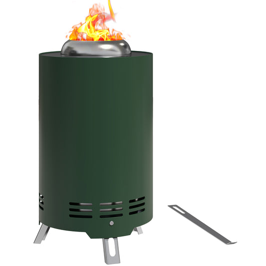 Outsunny Smokeless Fire Pit, 16 x 16 cm Stainless Steel Portable Wood Burning Firepit with Poker for Garden Camping Bonfire Party, Green