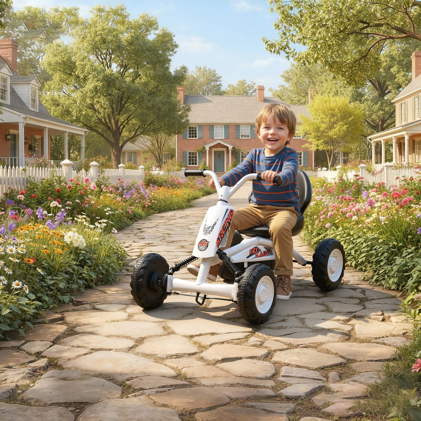 AIYAPLAY Kids Pedal Go Kart with Steel Frame, Sporty Design, for Ages 2-5 Years, White / Black