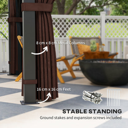 3 x 3(m) Hardtop Gazebo Canopy with 7mm Double Polycarbonate Roof, Garden Permanent Pavilion with Mosquito Netting, Brown