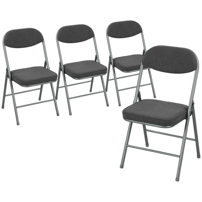 Set of 4 Folding Corduroy Chairs | High Back | Padded Seat & Back | Steel Frame | 120kg | No Assembly | Dark Grey