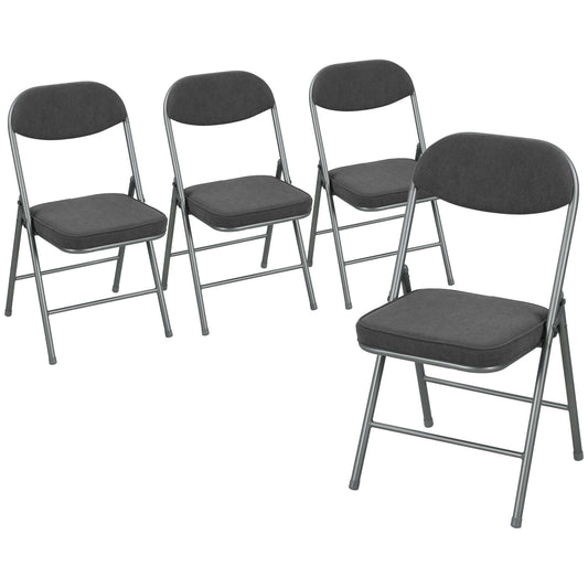 Set of 4 Folding Corduroy Chairs | High Back | Padded Seat & Back | Steel Frame | 120kg | No Assembly | Dark Grey