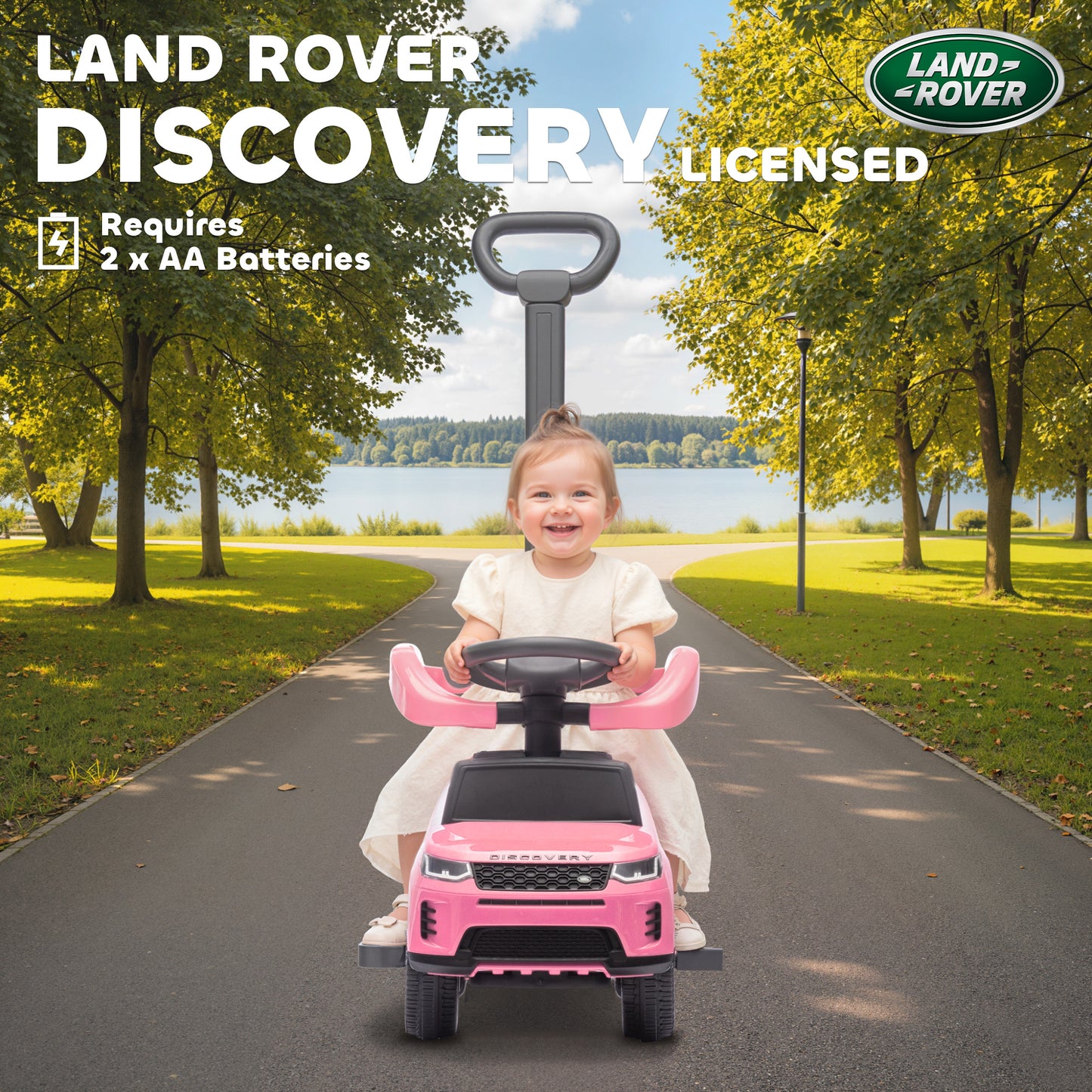 AIYAPLAY LAND ROVER DISCOVERY Licensed Baby Push Car, 2-in-1 Ride on Car with Push Handle and Safety Guardrail