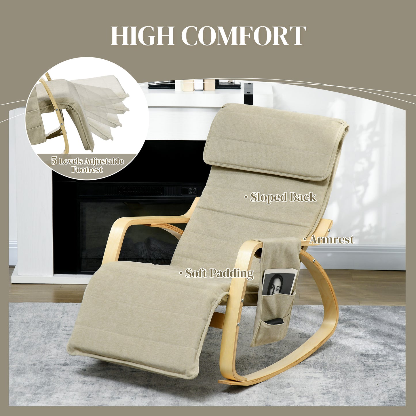 Rocking Lounge Chair Recliner Relaxation Lounging Relaxing Seat with Adjustable Footrest, Side Pocket and Pillow