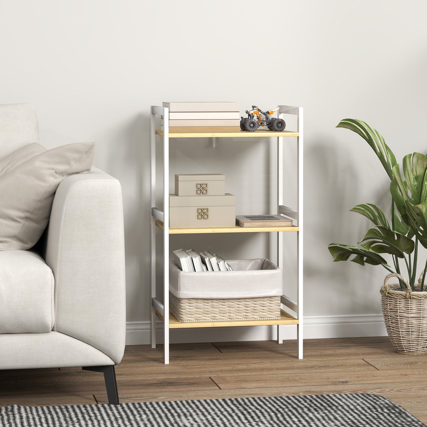 Three-Tier Bamboo Adjustable Shelf Storage Unit