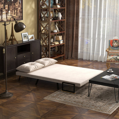 Click Clack Sofa Bed, Convertible 2 Seater Sofa Couch with 2 Cushions, for Living Room, Bedroom, Beige