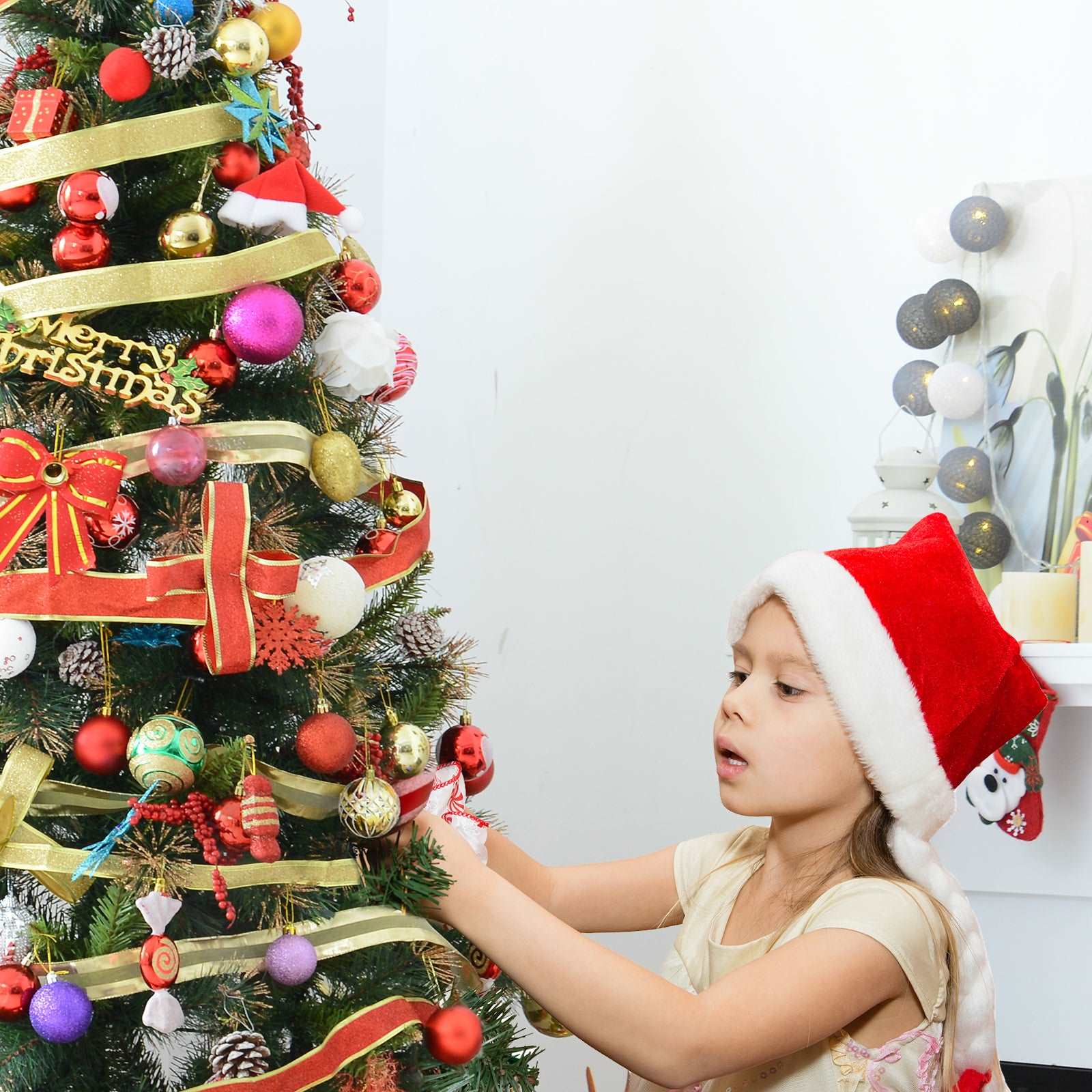 1.5m Pre Lit Christmas Artificial Tree, Metal Stand-Green