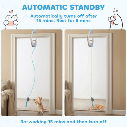 Door Hanging Bouncing Mouse Cat Toy | Touch Sensor | Adjustable Cord | USB-C | 15-Min Timer | White