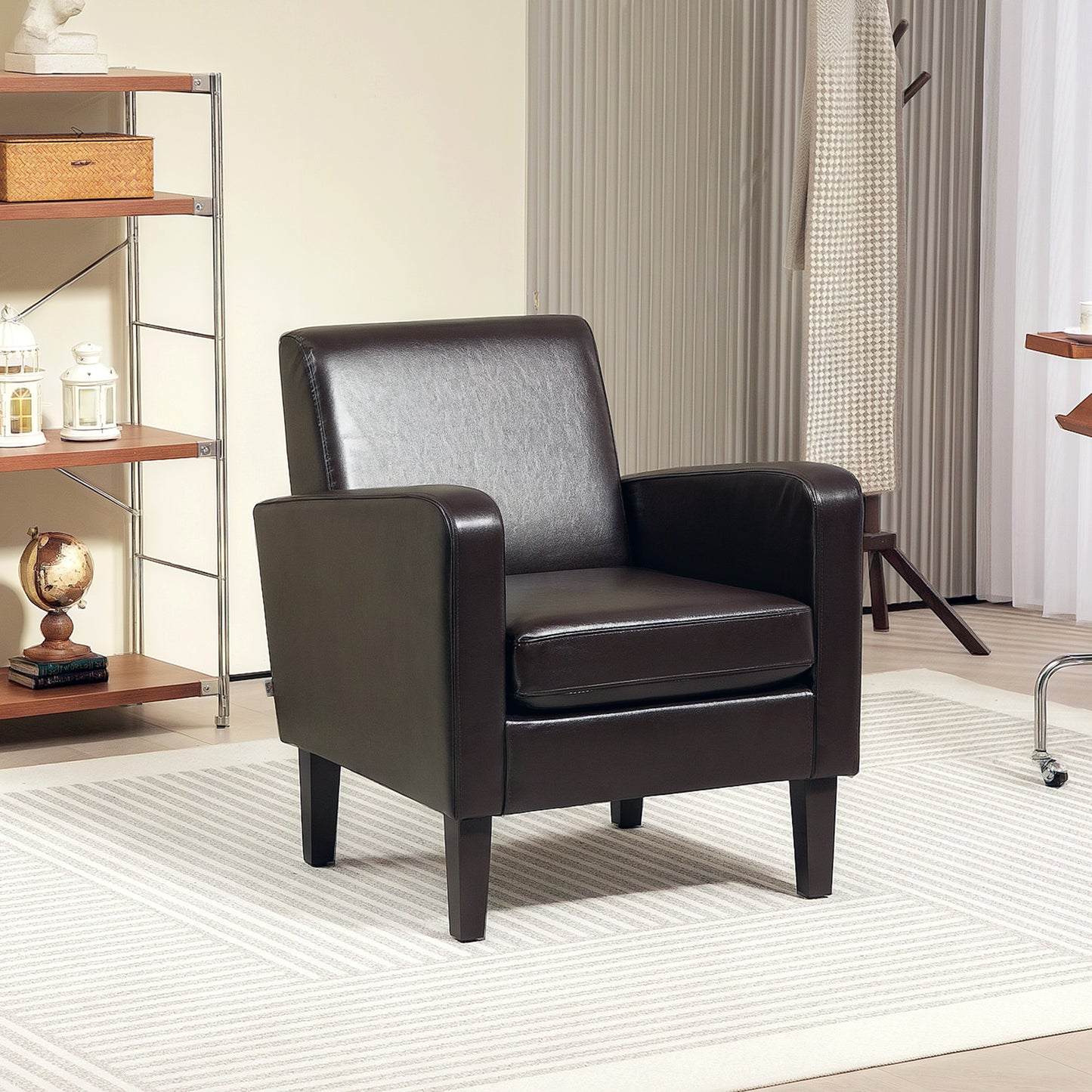 Modern Armchair with Rubber Wood Legs, Upholstered Accent Chair, Single Sofa for Living Room, Bedroom, Brown