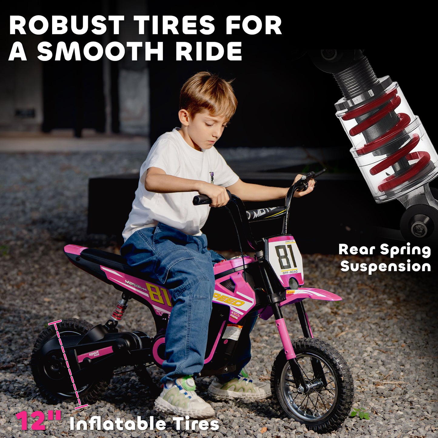 AIYAPLAY Kids Electric Motorbike, 24V Ride On Motorcycle with 3 Speeds and Rear Suspension, Dirt Bike for 8-12 Years Old