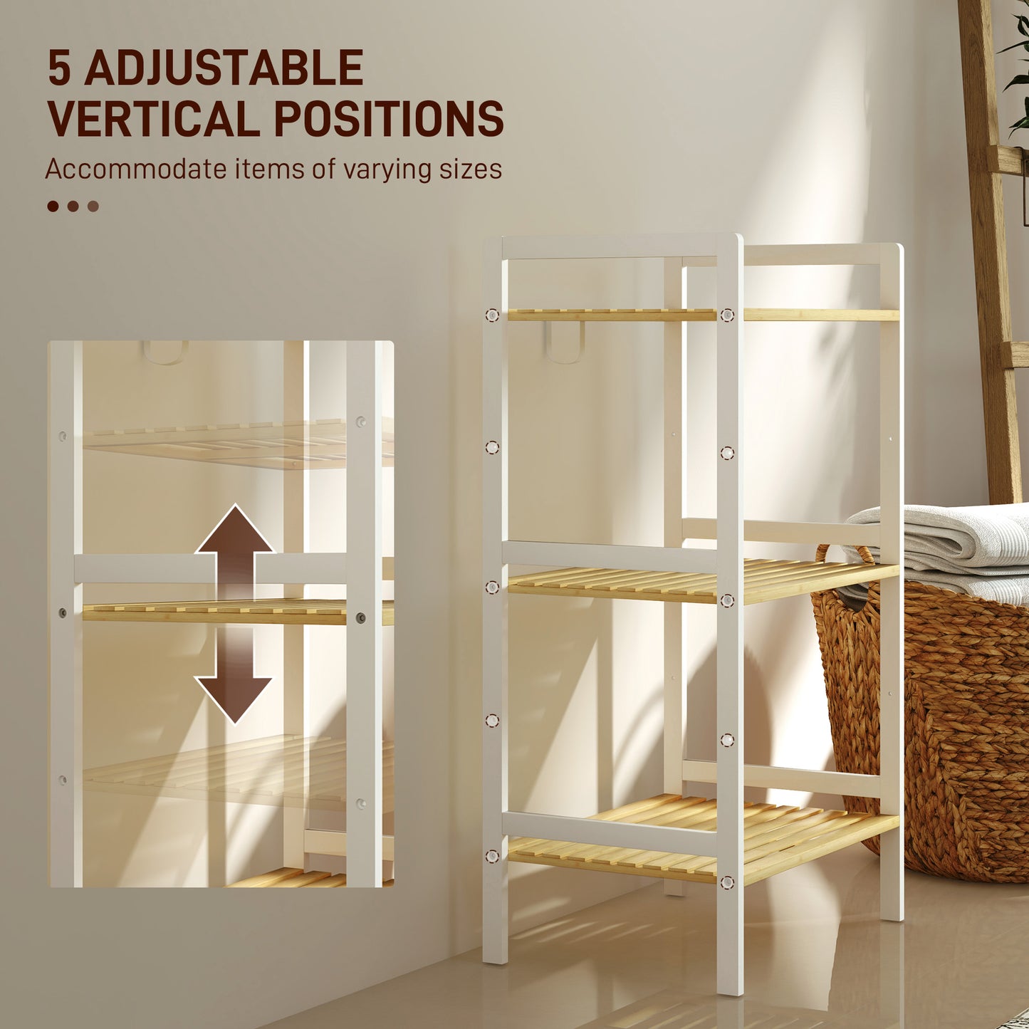 Three-Tier Bamboo Adjustable Shelf Storage Unit