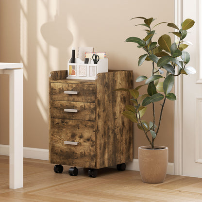 3 Drawer Filing Cabinet, Rolling File Cabinet with Edged Top for Letter, A4 Size, Hanging File Folders, Rustic Brown