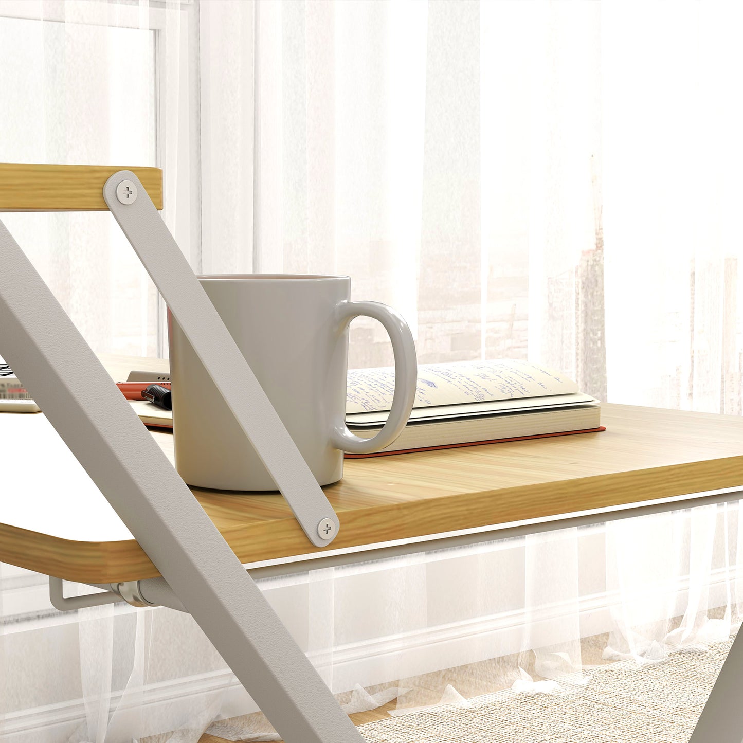 Compact Folding Desk for Small Spaces, Foldable Computer Desk W/ Storage Shelf for Home Office, 2-Tier Study Writing Table, 86 x 66 x 82 cm,
