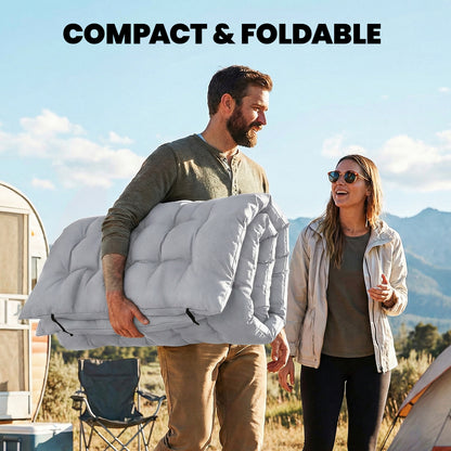 Foldable Camping Sleeping Mat | 8cm PU Foam | 200x80cm | Splash Proof Quilted | Elastic Straps | Flame Retardant | 200kg | Light Grey
