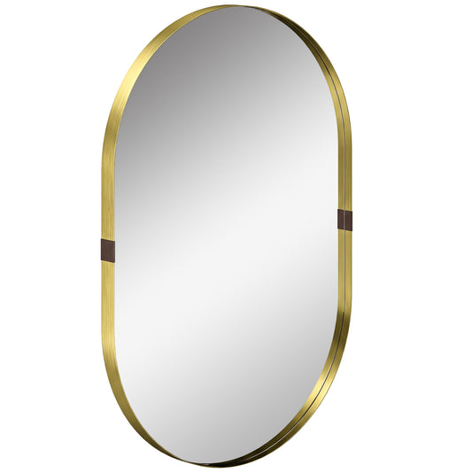 Rectangular Wall Mirror | Elevated 4cm Aluminium Alloy Frame | Shatterproof Tempered Glass | Moisture-Resistant Anodised Finish | MDF Backing | 60x90cm | Gold Tone