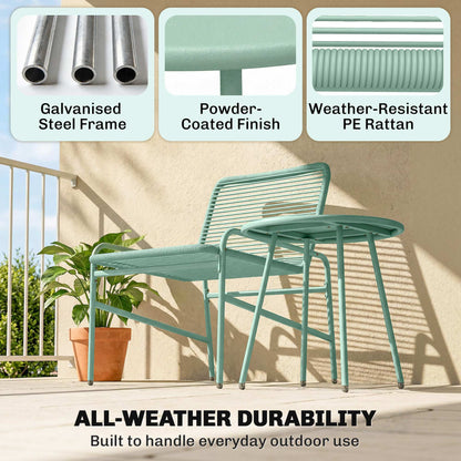 3-Piece Rattan Bistro Set | 2 Chairs & Round Table | Adjustable Feet | Green