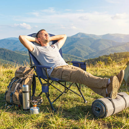 Padded Folding Camping Chair | 50cm Seat | Side Pocket | Cup Holder | Water Repellent Oxford | Carry Bag | 150kg | 59x60x94cm | Dark Blue