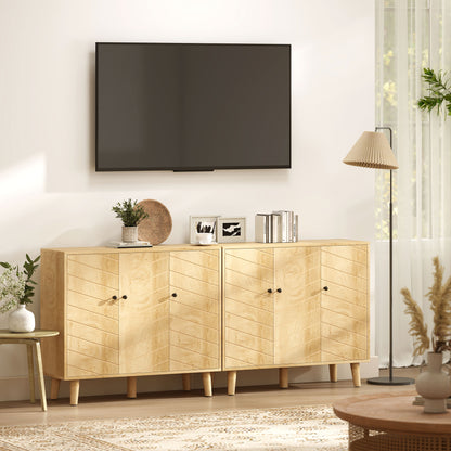 Vintage Sideboard with Chevron Doors and Pine Wood Legs for Living Room, Kitchen