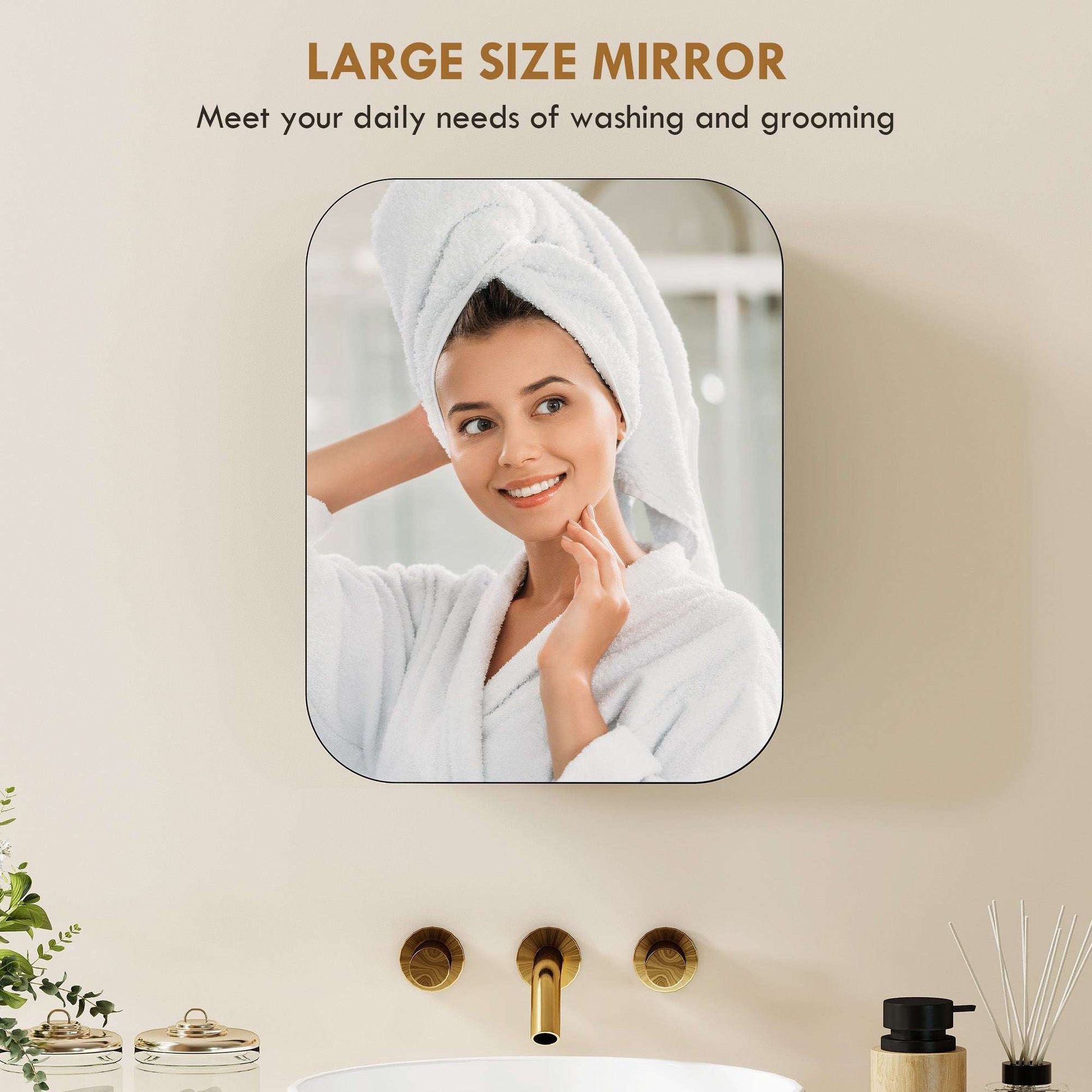 Bathroom Mirror Cabinet | Wall Mounted | 2 Adjustable Shelves | Soft Close Hinges | Arc Mirror | 40x10x51cm | 6kg | Black