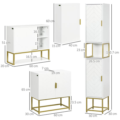 Kleankin 4 Piece Bathroom Furniture Set, Freestanding Tall Bathroom Cabinet, Under Sink Storage Cabinet, 2 Wall Mounted Cabinets, White
