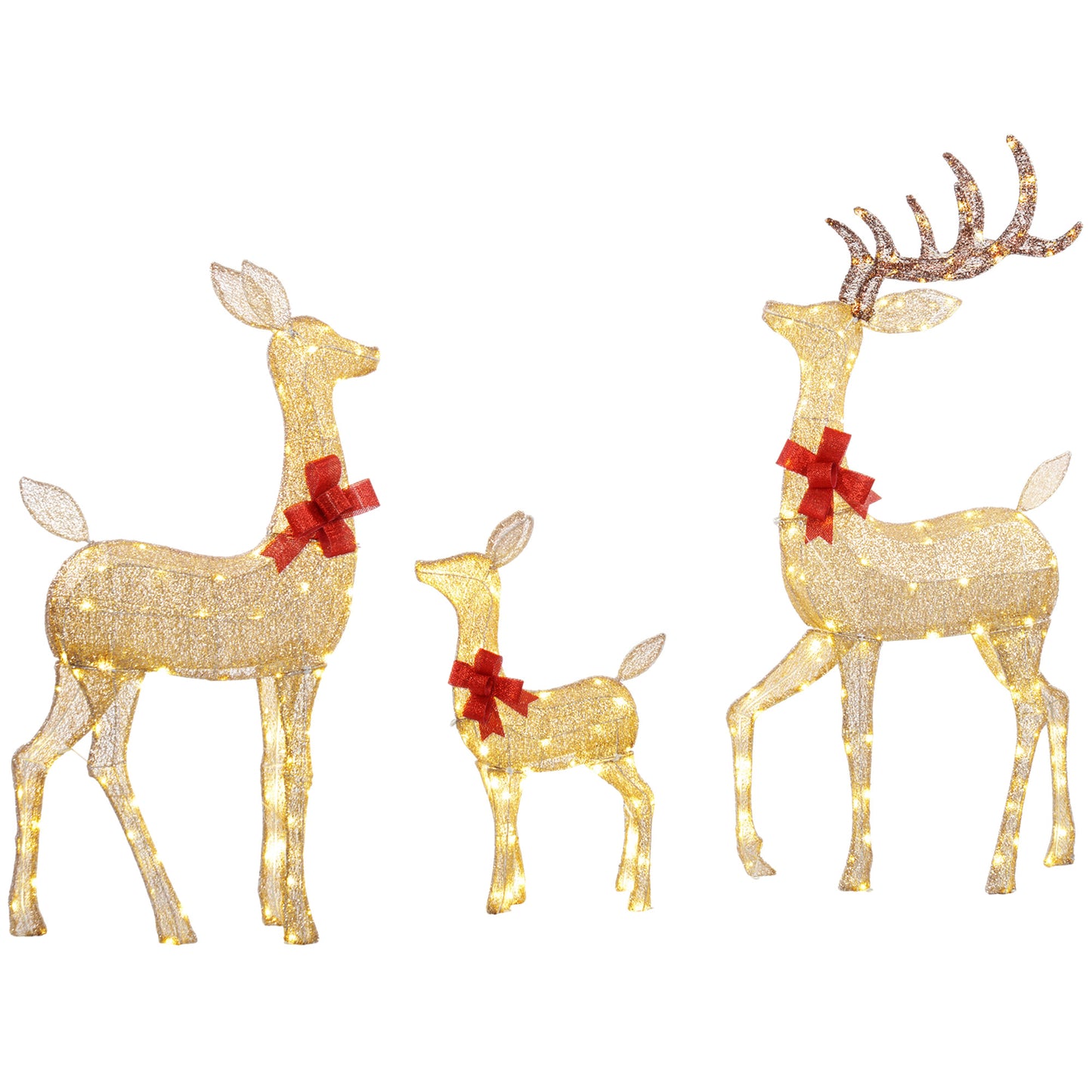 Lighted Reindeer Christmas Decorations Outdoor, 3-Piece Light Up Deer Family Set of 3 with 283 LED Lights for Indoor, Lawn, Garden, Gold Tone