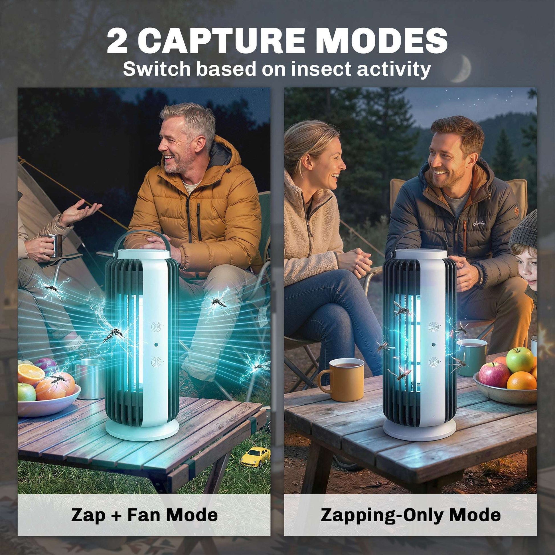 Electric Fly Zapper Indoor | 365nm UVA LED | Fan & Electric Grid Triple-Control | Auto Light Sensor | 8W | 90m² Coverage | Removable Tray | CE Certified | 12x12x33.5cm | Black