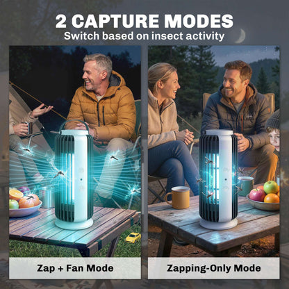 Electric Fly Zapper Indoor | 365nm UVA LED | Fan & Electric Grid Triple-Control | Auto Light Sensor | 8W | 90m² Coverage | Removable Tray | CE Certified | 12x12x33.5cm | Black