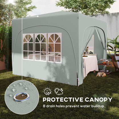3x3m Pop-Up Gazebo | UPF50+ Oxford Fabric | 3-Height Adjustment 253-273cm | 2 Windows & Dual Doors | 8 Drainage Holes | 4 Guy Ropes & 12 Ground Stakes | Carry Bag | Fits 6-9 People | Light Grey