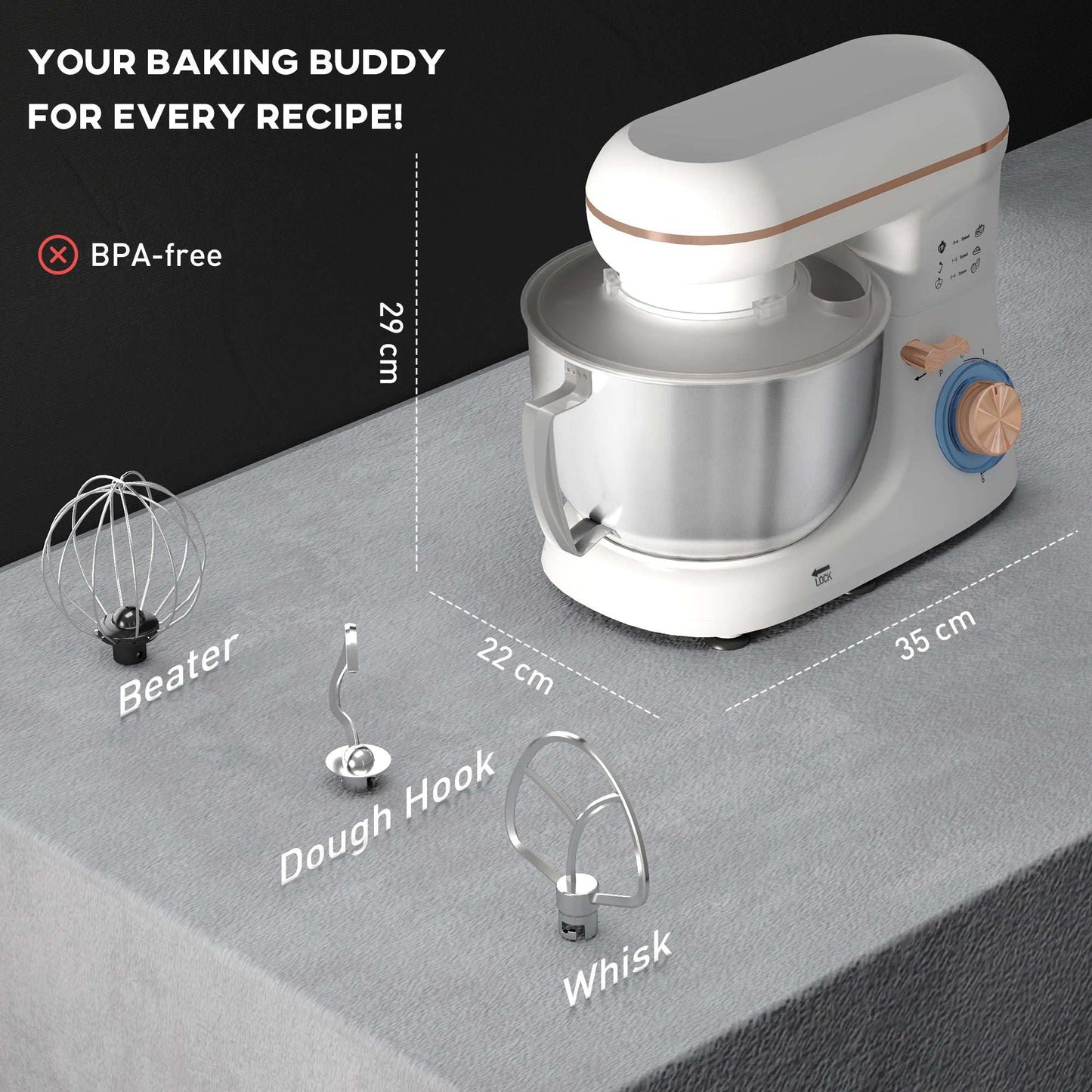 1300W Kitchen Stand Mixer, with Accessories - White / Black