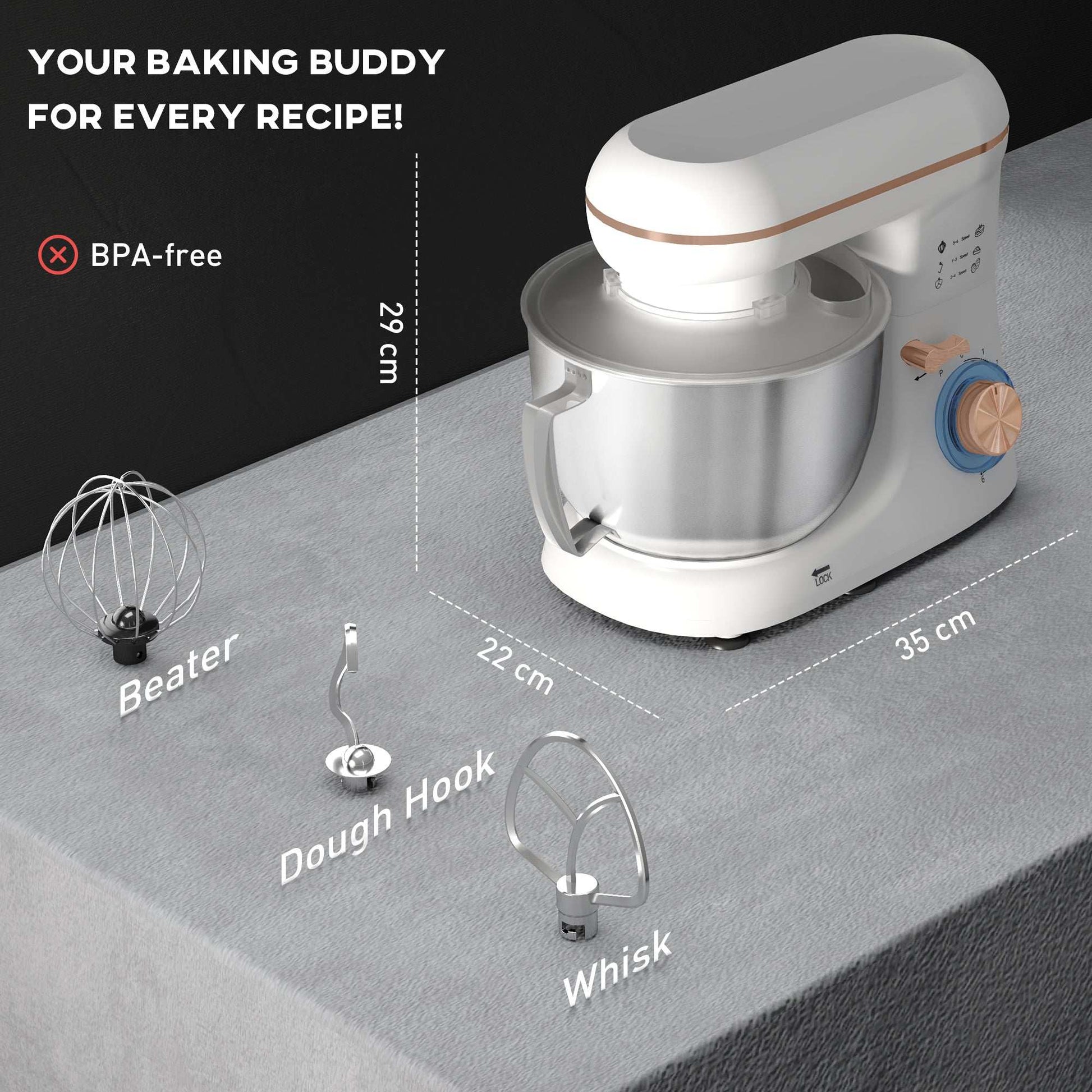1300W Kitchen Stand Mixer, with Accessories - White / Black