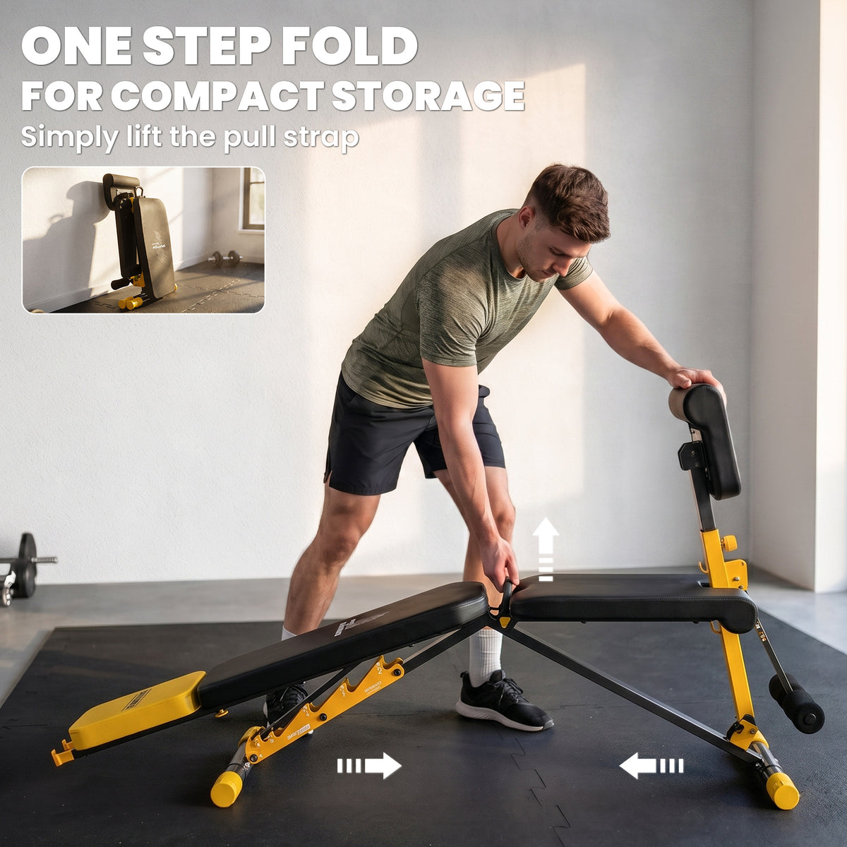 Adjustable Weight Bench | 300kg Capacity | 7 Backrest Positions | Preacher Curl | Leg Extension | Foldable | Home Gym | Yellow