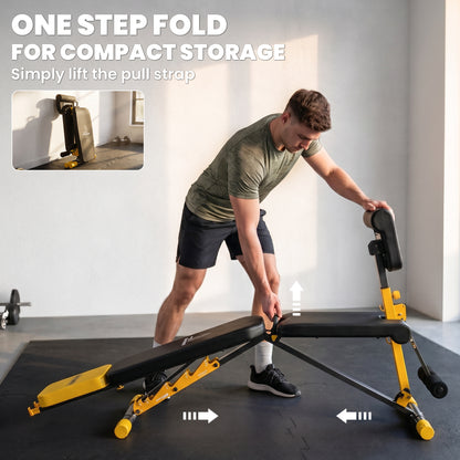 Adjustable Weight Bench | 300kg Capacity | 7 Backrest Positions | Preacher Curl | Leg Extension | Foldable | Home Gym | Yellow